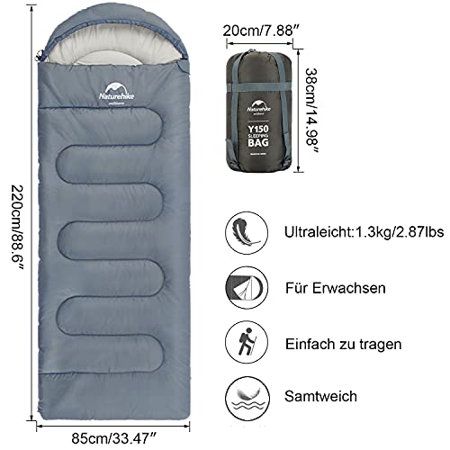 Naturehike Saco de Dormir 3 Estaciones, Resistente al Agua, Ultraligero para Adultos, para Camping, Senderismo, Actividades al Aire Libre, 220 x 85 cm, con Correa de compresión