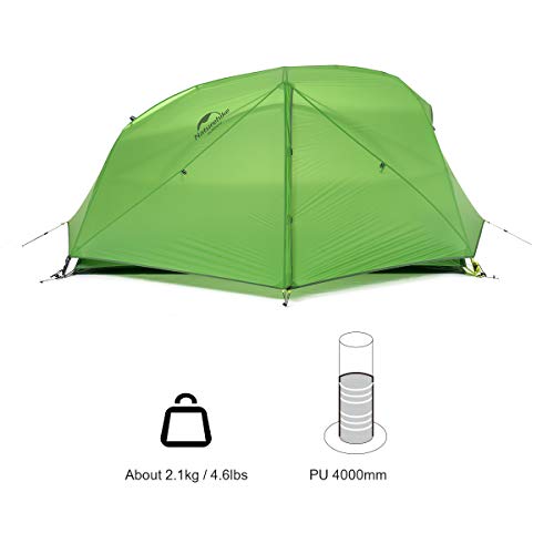 Naturehike Star-River Tienda de Campaña Ultraligera de Doble Capa para 2 Personas Mochilero Tienda de Campaña de Senderismo Impermeable (20D Verde)