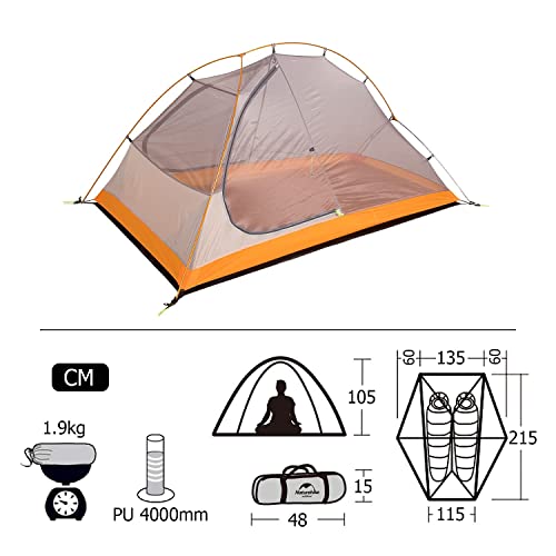 Naturehike Tienda de campaña ligera para 2 personas, impermeable, anti-UV, doble capa, portátil, para senderismo, ciclismo, camping, 4 estaciones, fácil instalación, tamaño grande con huella