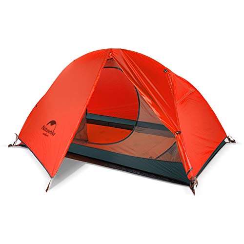 Naturehike - Tienda de campaña para 1 persona, ultraligera, impermeable, antiUV, doble capa, portátil, con huella para senderismo, ciclismo, ciclismo, 3 estaciones, tamaño grande, color rojo 210T