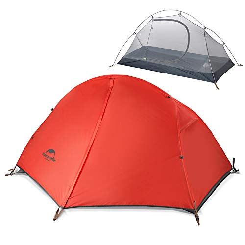 Naturehike - Tienda de campaña para 1 persona, ultraligera, impermeable, antiUV, doble capa, portátil, con huella para senderismo, ciclismo, ciclismo, 3 estaciones, tamaño grande, color rojo 210T