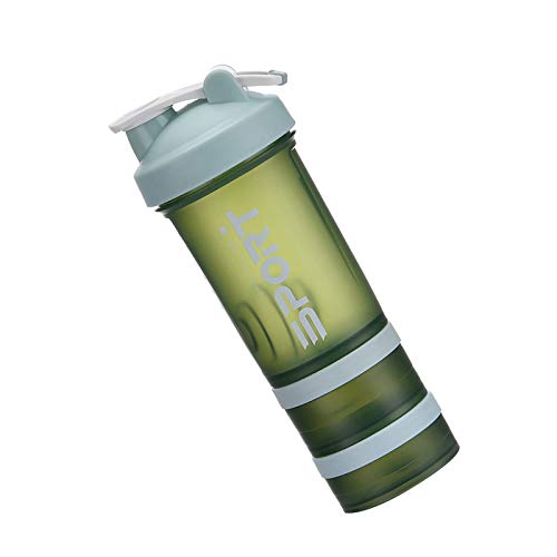 NCONCO Botella de la coctelera de proteína portátil suplemento mezclador taza con almacenamiento en polvo para correr ciclismo fitness