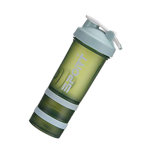 NCONCO Botella de la coctelera de proteína portátil suplemento mezclador taza con almacenamiento en polvo para correr ciclismo fitness