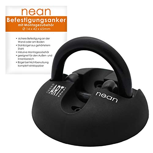 nean Anclaje de fijación para Pared y Suelo con Certificado de Seguridad Art y Material de fijación Ø 14 mm Negro