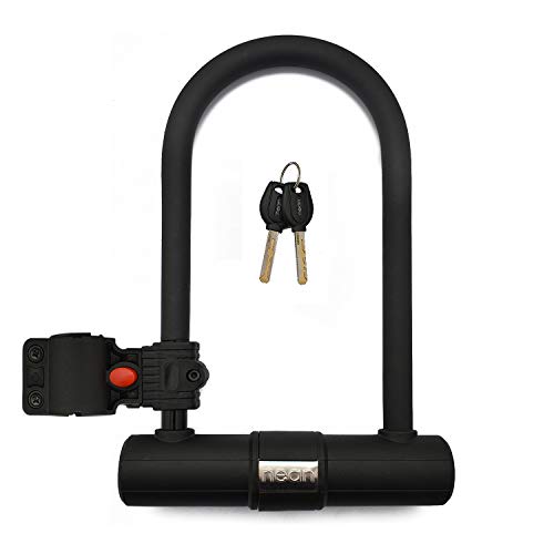 nean Candado para bicicleta con soporte y 2 llaves de seguridad, diámetro de 14 mm, 265 x 173,5 mm, color negro