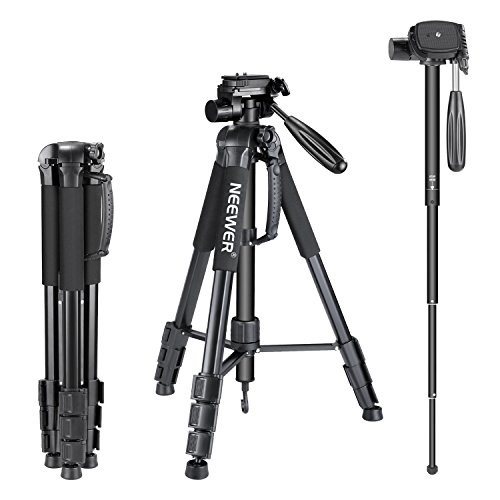 Neewer Portátil 177cm de Aleación de Aluminio Trípode para Cámara Monopié con Cabezal Giratorio de 3 Vías, Bolsa para Cámara DSLR, Videocámara de vídeo DV, Carga hasta 8,8 libras/4 kg Negro (SAB264)