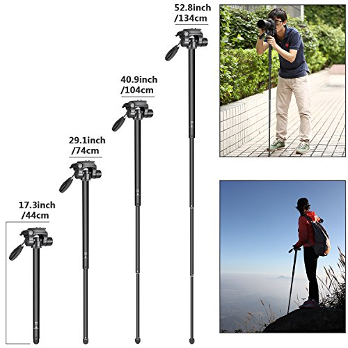 Neewer Portátil 177cm de Aleación de Aluminio Trípode para Cámara Monopié con Cabezal Giratorio de 3 Vías, Bolsa para Cámara DSLR, Videocámara de vídeo DV, Carga hasta 8,8 libras/4 kg Negro (SAB264)