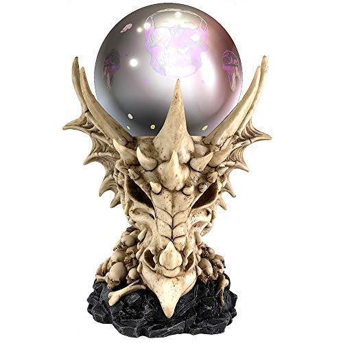 Nemesis Now Figura de Calavera de dragón y orbe Iluminado, polirresina, Color Hueso Natural, Talla única