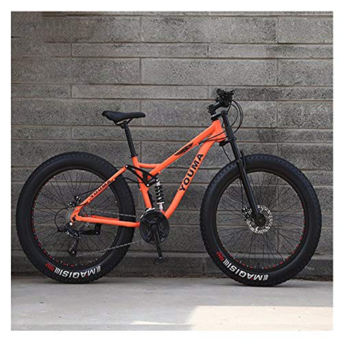 NENGGE Bicicleta BTT 26 Pulgadas Neumático Gordo para Adulto Hombre Mujer, Doble Suspensión Bicicleta Montaña con Freno Disco, Profesional Fibra de Carbono MTB Ciclismo,Naranja,24 Speed