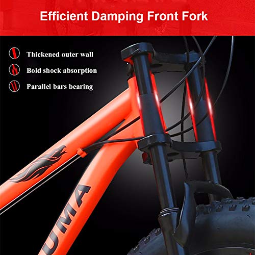 NENGGE Bicicleta BTT 26 Pulgadas Neumático Gordo para Adulto Hombre Mujer, Doble Suspensión Bicicleta Montaña con Freno Disco, Profesional Fibra de Carbono MTB Ciclismo,Naranja,24 Speed