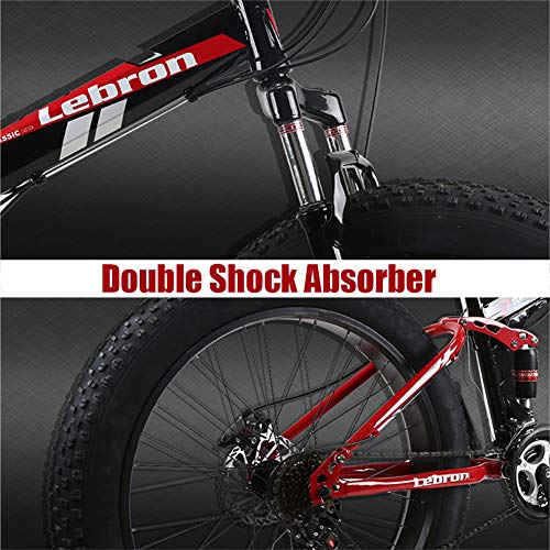 NENGGE Bicicleta Montaña Profesional Doble Suspensión para Hombre Mujer, Adulto Plegable Bicicleta BTT con Freno Disco & Neumático Gordo, Marco Acero Alto Carbono MTB,Azul,26 Inch 7 Speed