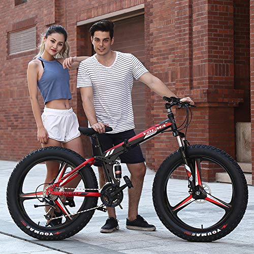 NENGGE Doble Suspensión Bicicleta BTT para Hombre & Mujer, Adulto Plegable Bicicleta Montaña con Doble Freno Disco, Marco de Acero Alto Carbono Neumático Gordo MTB Ciclismo,Negro,24 Inch 21 Speed