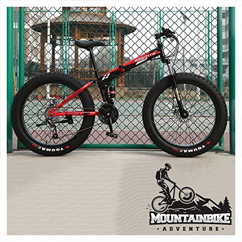 NENGGE Plegable Bicicleta Montaña Doble Suspensión para Adulto Hombre y Mujer, Neumático Gordo Bicicleta BTT con Freno Disco, Marco Acero Alto Carbono MTB Ciclismo,Negro,24 Inch 21 Speed