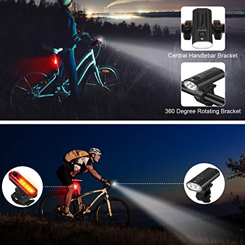 Nestling® Luz Bicicleta LED Recargable USB,3000 Lumen 5200 mAh Potente Luces Bicicleta Delantera y Trasera, 5 Modos, Impermeable Luces Seguridad para Ciclismo de Montaña y Carretera