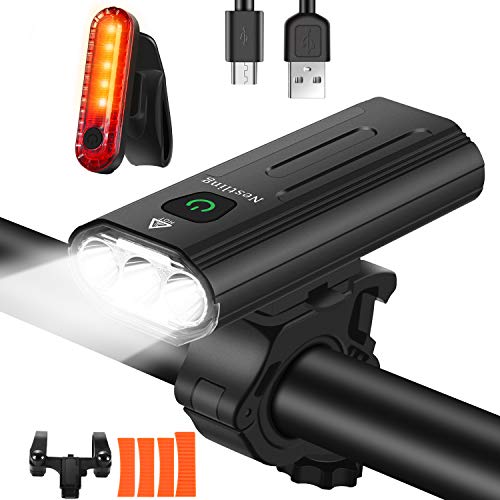 Nestling® Luz Bicicleta LED Recargable USB,3000 Lumen 5200 mAh Potente Luces Bicicleta Delantera y Trasera, 5 Modos, Impermeable Luces Seguridad para Ciclismo de Montaña y Carretera