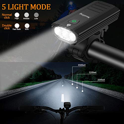 Nestling® Luz Bicicleta LED Recargable USB,3000 Lumen 5200 mAh Potente Luces Bicicleta Delantera y Trasera, 6 Iluminación Modos, IPX6 Impermeable Luces Seguridad para Ciclismo de Montaña y Carretera