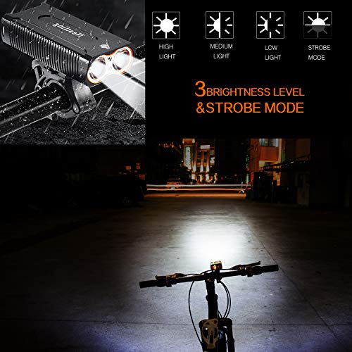 Nestling®Luz Bicicleta LED Recargable USB, 4 Modos 2400 Lúmenes IP65 Impermeable, Linterna Bicicleta con Luz Bicicleta Delantera y Trasera, Luz LED Bicicleta para Carretera y Montaña