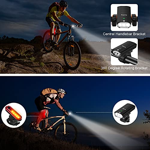 Nestling®Luz Bicicleta, Luces Bicicleta Recargable USB, Lámpara Bicicleta LED Impermeable IP65, 3000 Lúmenes Súper Potente, 6 Modos Iluminación, Luces Bicicleta Delantera y Trasera Kit