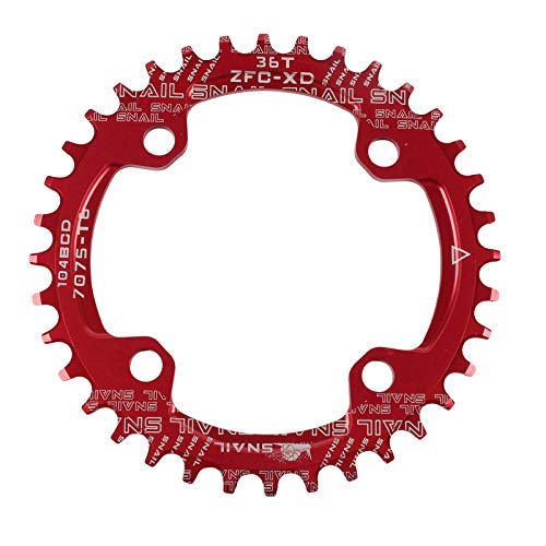 Newgoal BCD104 eslabón de Cadena Simple Estrecho y Ancho, Plato de manivela, Corona Ancha y Estrecha, 32T / 34T / 36, Piezas de reparación para Exteriores de Bicicleta de montaña, Rojo 36T