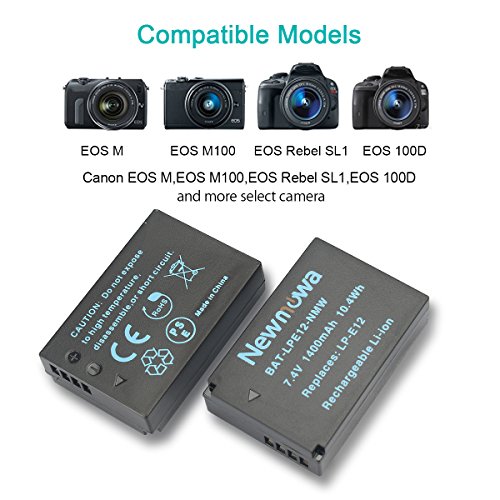 Newmowa LP-E12 Batería de Repuesto (2-Pack) y Kit de Cargador Doble para Canon LP-E12 Canon EOS M M2 M10 M50 M100 M200 EOS 100D EOS Rebel SL1 EOS Kiss X7 PowerShot SX70 HS