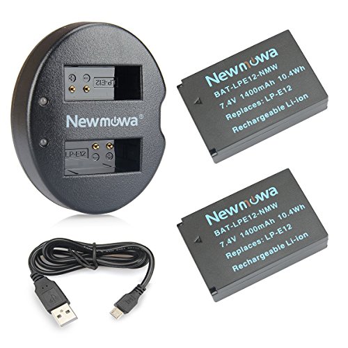 Newmowa LP-E12 Batería de Repuesto (2-Pack) y Kit de Cargador Doble para Canon LP-E12 Canon EOS M M2 M10 M50 M100 M200 EOS 100D EOS Rebel SL1 EOS Kiss X7 PowerShot SX70 HS