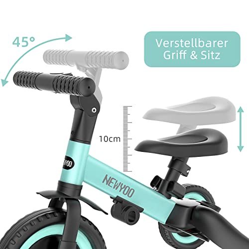 newyoo Triciclo 4 en 1 para niños y niñas de 1,2,3 años con pedales desmontables, asiento ajustable y mango (azul)