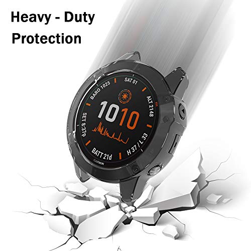 NEWZEROL Estuche de TPU + 2 Piezas de Protector de Pantalla de Vidrio Templado Compatible con Garmin Fenix ​​6X Pro/Fenix ​​6X Sapphire/Fenix ​​6X Pro Solar, Estuche de TPU Antirrayas - Negro