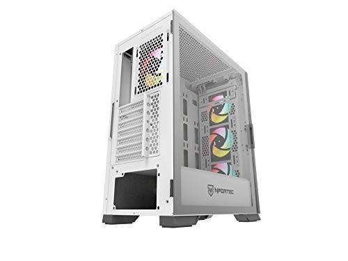 Nfortec Nekkar - Torre Gaming ATX A-RGB con Frontal de Acero Mallado y 4 Ventiladores ARGB incluidos - Color Blanco/Gris