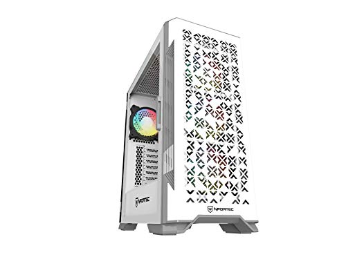 Nfortec Nekkar - Torre Gaming ATX A-RGB con Frontal de Acero Mallado y 4 Ventiladores ARGB incluidos - Color Blanco/Gris