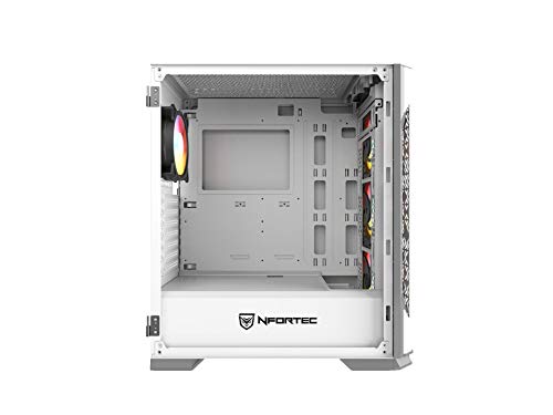 Nfortec Nekkar - Torre Gaming ATX A-RGB con Frontal de Acero Mallado y 4 Ventiladores ARGB incluidos - Color Blanco/Gris