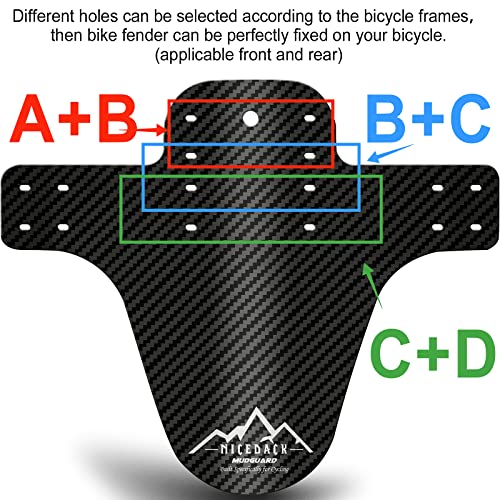 NICEDACK Guardabarros MTB, Guardabarros Bicicleta Montaña, MTB Mudguard Delantero y Trasero Compatible se Adapta a 20" 22" 26" 27,5" 29 Pulgadas de Bici y Bicicleta Fat (Negro+Logo Plateado)