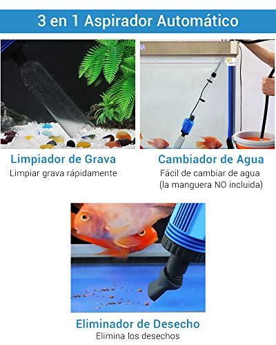 NICREW 3 en 1 Aspirador Automático para Acuario, Limpiador de Grava con Esponja de Filtro, Aspirador de Grava Eléctrica Adecuada para Acuarios Medianos y Grandes