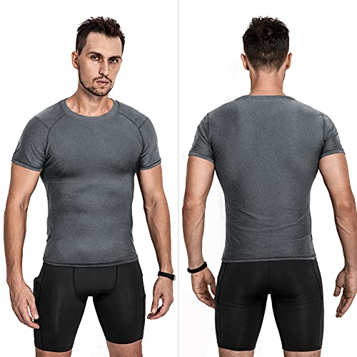 Niksa 3 Piezas Camiseta Compresión Hombre,Deportiva para Hombre Amiseta de Manga Corta Camiseta Entrenamiento Hombre Diseño de Malla Transpirable Secado rápido para Running Gym Ciclismo