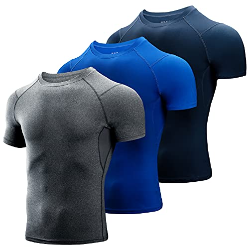 Niksa 3 Piezas Camiseta Compresión Hombre,Deportiva para Hombre Amiseta de Manga Corta Camiseta Entrenamiento Hombre Diseño de Malla Transpirable Secado rápido para Running Gym Ciclismo