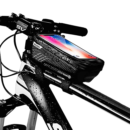 Niluoya Bolsa de Movil Bicicleta Manillar, Soporte Impermeable Accesorios Bicletas Porta Bike Montaña Frame Bag, Táctil de Tubo Superior Delantero, para Teléfono Inteligente por Debajo de 6,5 Pulgadas