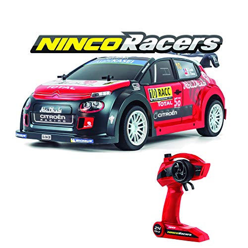 Ninco NH93150 NincoRacers Citroën C3 WRC Oficial del Campeonato Mundial de Rallyes. Escala 1/10. Coche teledirigido. 2.4GHz Color: Rojo y Negro. Medidas: 42 cm x 13,5 cm x 20 cm, Fábrica de Juguetes