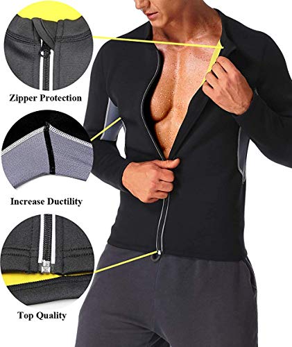 NINGMI Hombres de Manga Larga Trajes de sudoración Neopreno Perdida de Peso Entrenamiento Body Shaper Chaqueta de Fitness con Cremallera Sweat Sauna Shirt