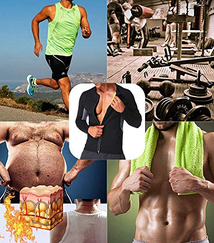 NINGMI Hombres de Manga Larga Trajes de sudoración Neopreno Perdida de Peso Entrenamiento Body Shaper Chaqueta de Fitness con Cremallera Sweat Sauna Shirt