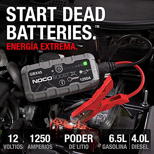 NOCO Boost X GBX45, 1250A 12V UltraSafe Arrancador de Litio, Bateria Booster Profesional, Cargador Powerbank y Cables de Arranque de Coche por Gasolina de hasta 6.5 Litros y Diésel de 4.0 Litros
