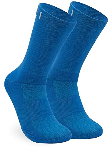 NORTEI Calcetines Azules para Ciclismo, MTB y Running de Caña Alta para Hombre y Mujer – Infinity Blue (M (40-42))