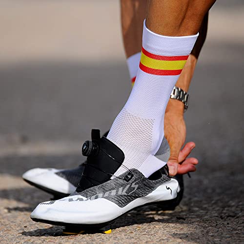 NORTEI - Calcetines Bandera España para Ciclismo, MTB y Running de Meryl para Hombre y Mujer – Spain – (L(43-45), Blanco)