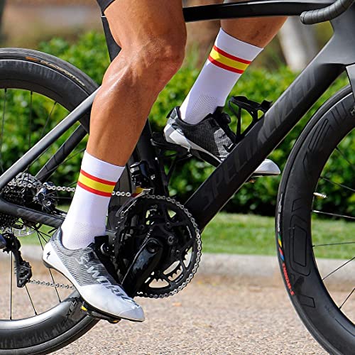 NORTEI - Calcetines Bandera España para Ciclismo, MTB y Running de Meryl para Hombre y Mujer – Spain – (L(43-45), Blanco)