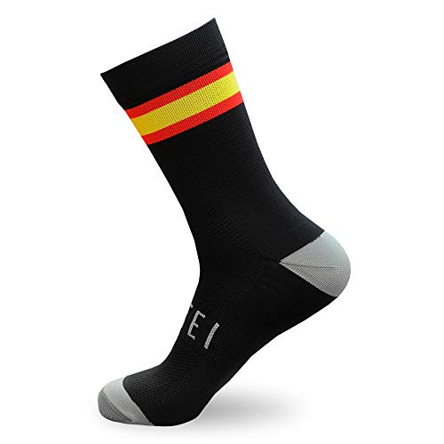 NORTEI - Calcetines Bandera España para Ciclismo, MTB y Running de Meryl para hombre y mujer – Spain (M, Negro)