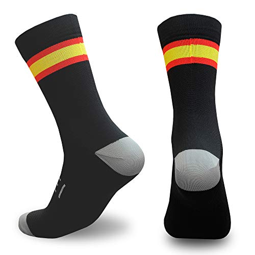 NORTEI - Calcetines Bandera España para Ciclismo, MTB y Running de Meryl para hombre y mujer – Spain (M, Negro)