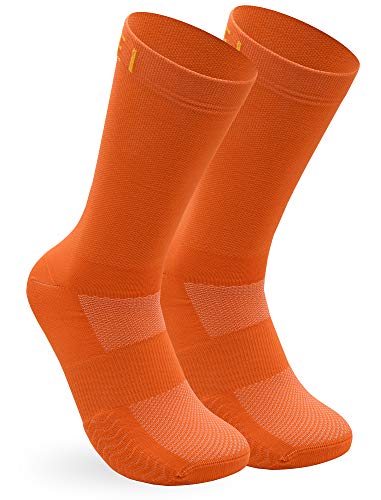 NORTEI Calcetines Naranjas para Ciclismo, MTB y Running de Caña Alta para Hombre y Mujer – Infinity Orange (M (40-42))