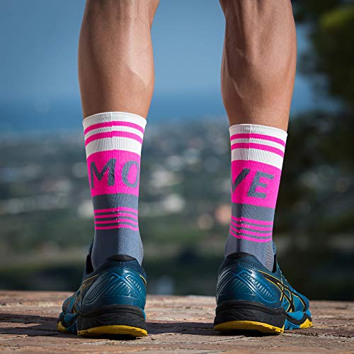 NORTEI Calcetines para Ciclismo, MTB y Running de Caña Alta para Hombre y Mujer – Move Pink (L-XL (43-46))