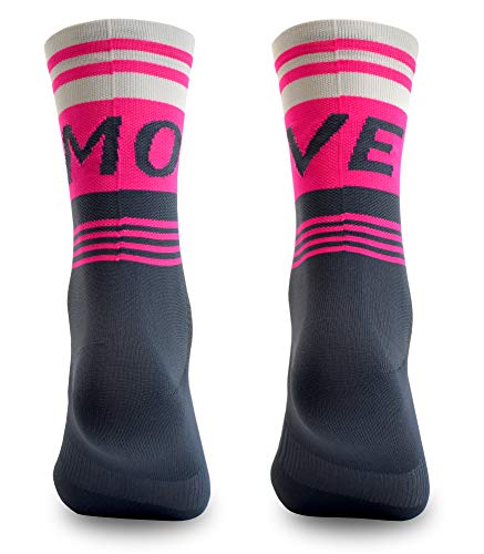 NORTEI Calcetines para Ciclismo, MTB y Running de Caña Alta para Hombre y Mujer – Move Pink (L-XL (43-46))