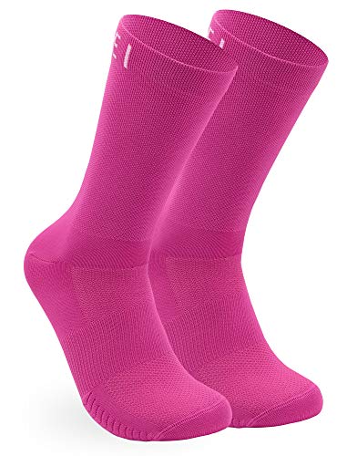 NORTEI Calcetines Rosas para Ciclismo, MTB y Running de Caña Alta para Hombre y Mujer – Infinity Pink (S (37-39))
