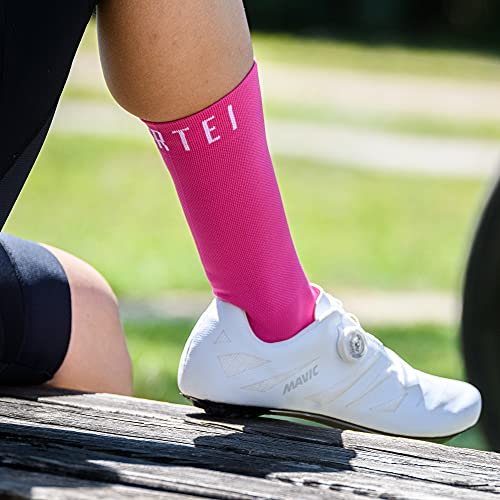 NORTEI Calcetines Rosas para Ciclismo, MTB y Running de Caña Alta para Hombre y Mujer – Infinity Pink (S (37-39))