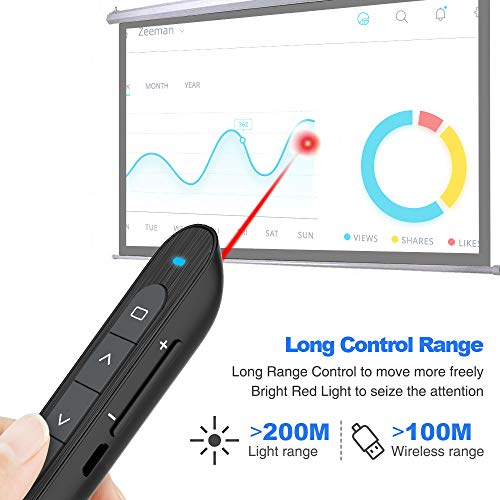 NORWII N76 Puntero Láser con Rango de Control de 300pies de Largo, Presentador Inalámbrico de Presentación Remota Clicker Recargable